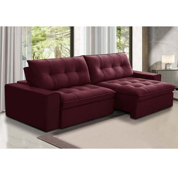 Sofá 4 Lugares 250cm Veludo Retrátil E Reclinável Marrocos Fe