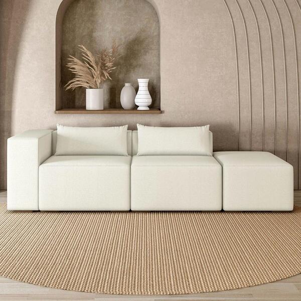 Sofá 4 Lugares 283cm Com Puff Direito Fay Bouclê Branco Z55