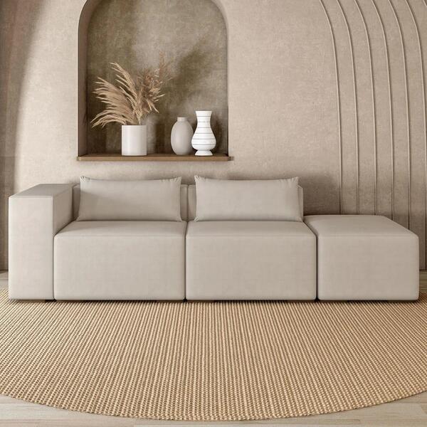 Sofá 4 Lugares 283cm Com Puff Direito Fay Suede Bege Z55    -