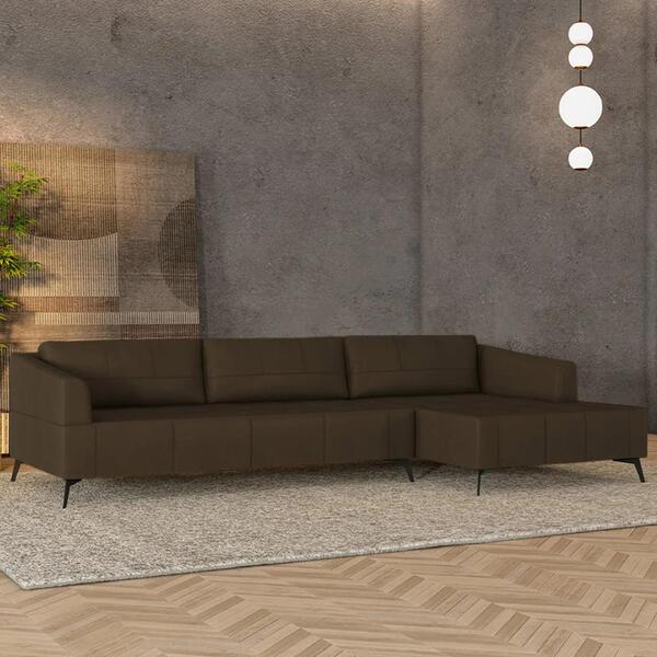 Sofá 4 Lugares 286cm Com Chaise Direito Eko Couro Capuccino Z