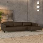 Sofá 4 Lugares 286cm Com Chaise Direito Eko Couro Castanho Z5