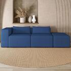 Sofá 4 Lugares 303cm Com Puff Direito Fay Veludo Azul Z55 - M
