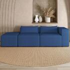 Sofá 4 Lugares 303cm Com Puff Esquerdo Fay Veludo Azul Z55 -