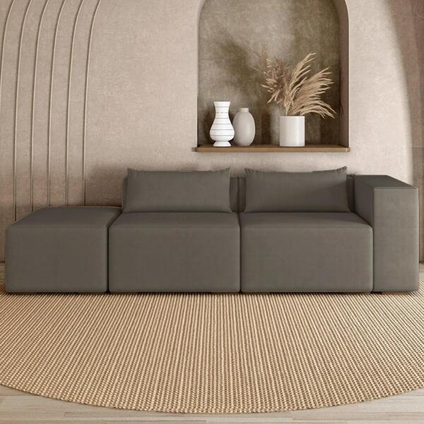 Sofá 4 Lugares 303cm Com Puff Esquerdo Fay Veludo Marrom Z55