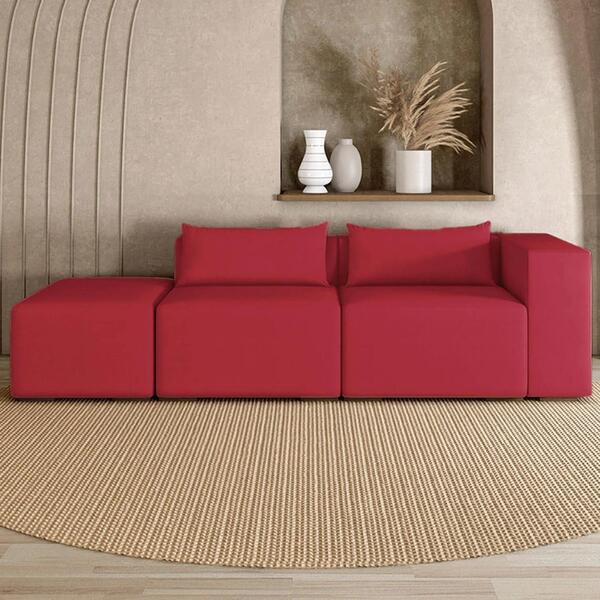 Sofá 4 Lugares 323cm Com Puff Esquerdo Fay Veludo Vermelho Z5