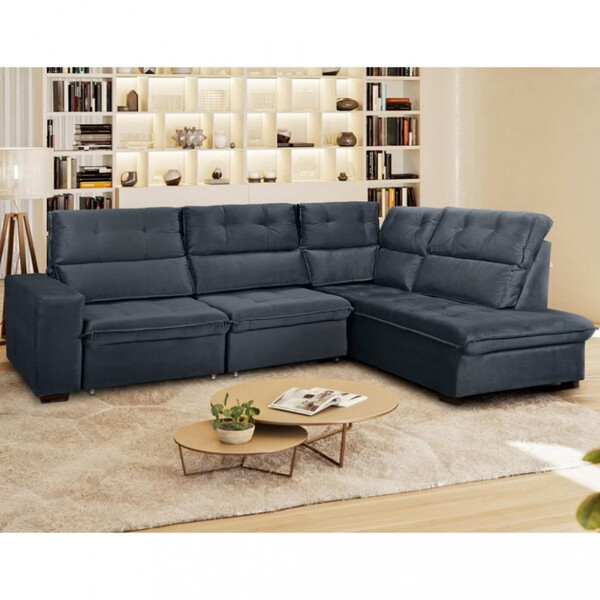 Sofá 4 Lugares 390cm Retrátil Reclinável Veludo Bárbara Takei