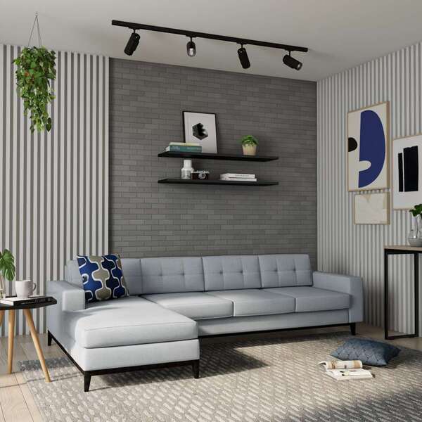 Sofá 4 Lugares Alive Com Chaise Esquerdo Pés E Base Em Madeir