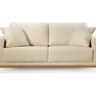 Sofá 4 Lugares Almofada Solta Base Madeira Linho Bege Claro B