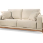 Sofá 4 Lugares Almofada Solta Base Madeira Linho Bege Claro B