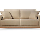 Sofá 4 Lugares Almofada Solta Base Madeira Linho Bege Medio B