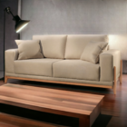 Sofá 4 Lugares Almofada Solta Base Madeira Linho Bege Medio B