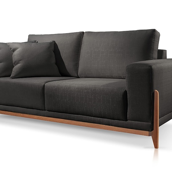 Sofá 4 Lugares Almofada Solta Base Madeira Linho Preto Bella