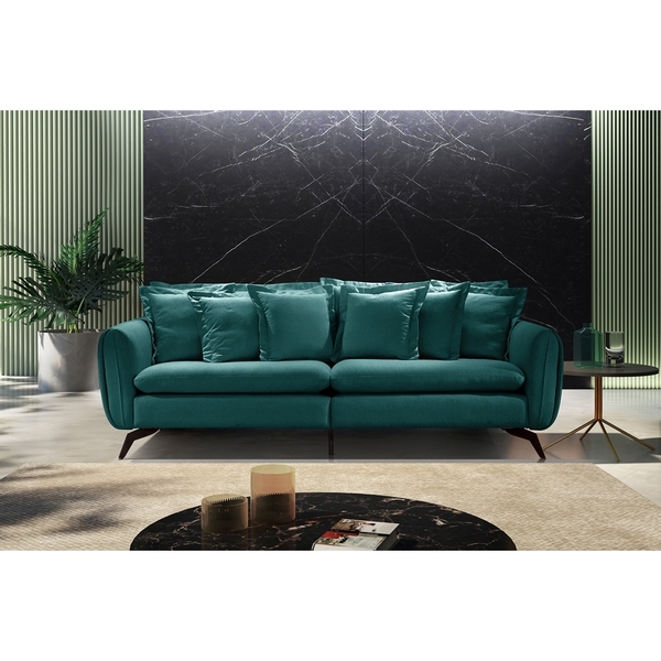 Sofá 4 Lugares Azul Esmeralda Em Veludo 2,76m Levi Plus