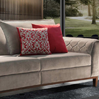 Sofá 4 Lugares Bege Em Veludo 2,84m Apus