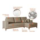 Sofá 4 Lugares Belgrado Com Chaise Direito Linho Bege 250 Cm
