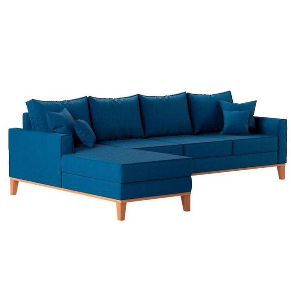 Sofá 4 Lugares Beny Com Chaise Esquerdo Linho Azul Marinho