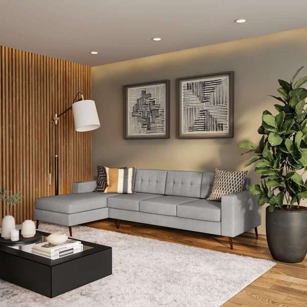 Sofá 4 Lugares Calmness Com Chaise Esquerdo Pé Palito Linho C