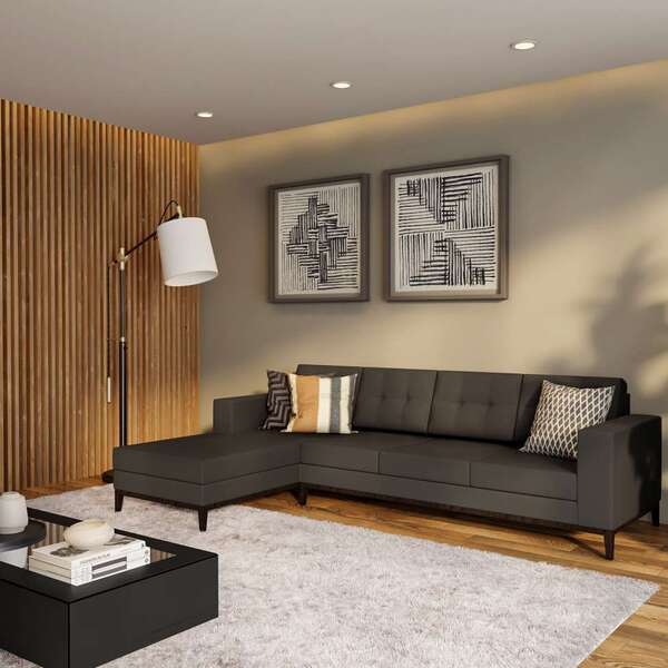 Sofá 4 Lugares Calmness Com Chaise Esquerdo Pés E Base Em Mad