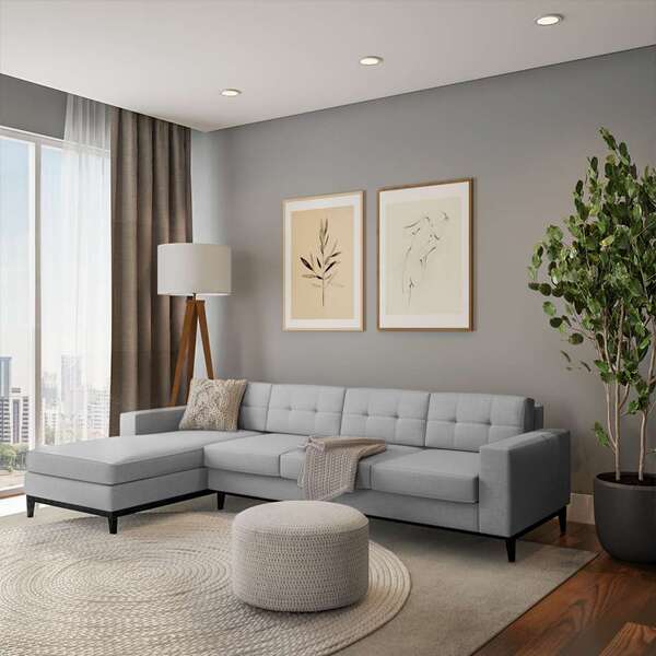 Sofá 4 Lugares Calmness Com Chaise Esquerdo Pés E Base Em Mad