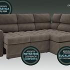 Sofá 4 Lugares Canto Com Chaise Retrátil Miró Velosuede Bege