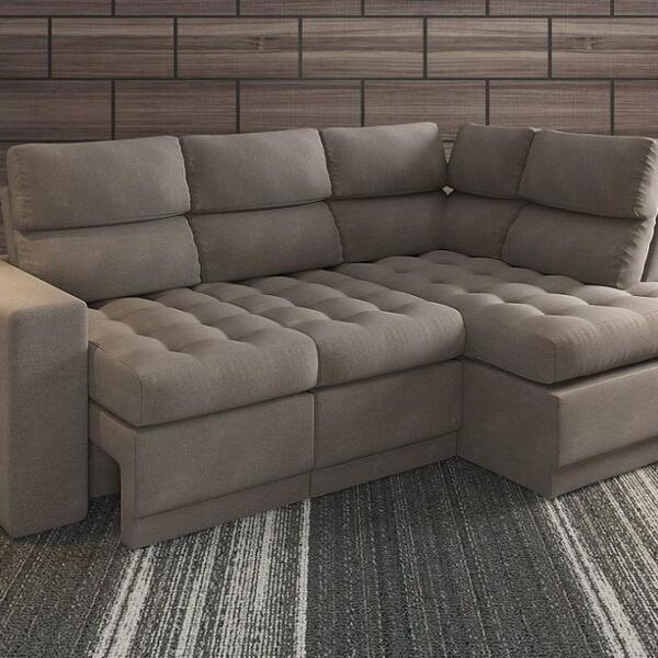 Sofá 4 Lugares Canto Com Chaise Retrátil Miró Velosuede Bege