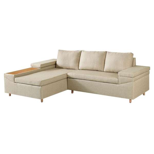 Sofá 4 Lugares Clássico Com Chaise Esquerdo Linho Bege Claro