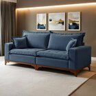 Sofá 4 Lugares Com Almofadas Nápoles  Linho/azul Petroleo