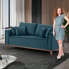 Sofá 4 Lugares Com Almofadas Porto   Linho/azul Petroleo