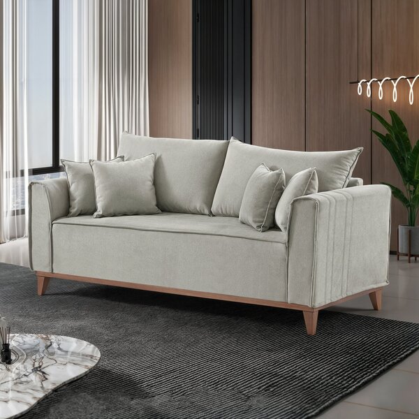 Sofá 4 Lugares Com Almofadas Porto  Linho/cinza Claro