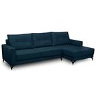 Sofá 4 Lugares Com Chaise Direito 265cm Soreh F05 Veludo Azul