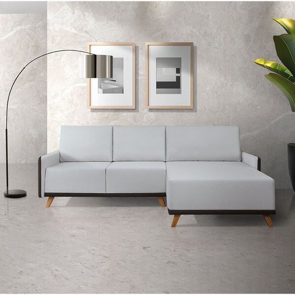 Sofá 4 Lugares Com Chaise Lado Direito 258cm Corino Geribá Ci