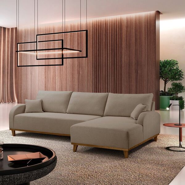 Sofá 4 Lugares Com Chaise Lado Direito 300cm Em Veludo Mercúr