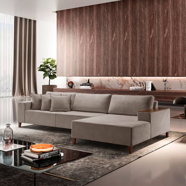 Sofá 4 Lugares Com Chaise Linho 270cm Grécia Cinza Escuro