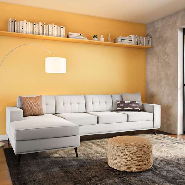 Sofá 4 Lugares Happy Com Chaise Esquerdo Pé Palito Linho Cott