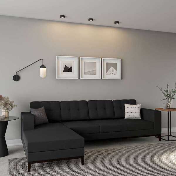 Sofá 4 Lugares Happy Com Chaise Esquerdo Pés E Base Em Madeir