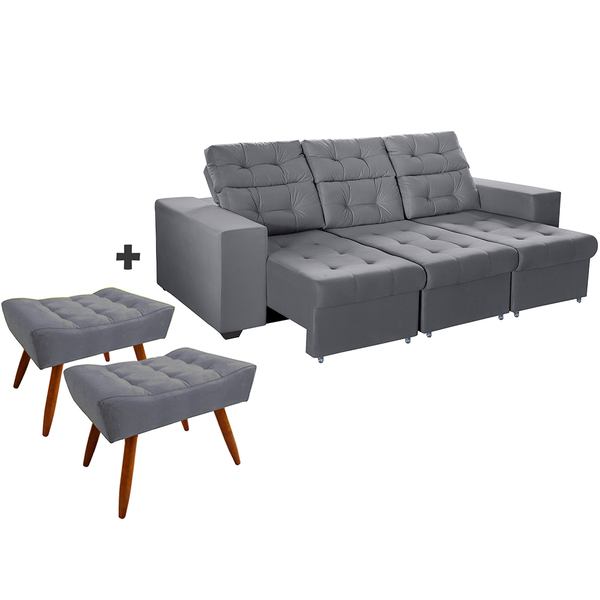 Sofá 4 Lugares Itália Plus 2,25m Retrátil, Reclinável, Com 2