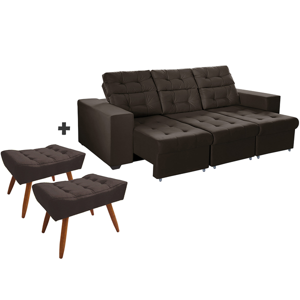 Sofá 4 Lugares Itália Plus 2,25m Retrátil, Reclinável, Com 2