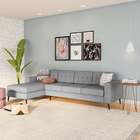 Sofá 4 Lugares Joy Com Chaise Esquerdo Pé Palito Linho Cotton