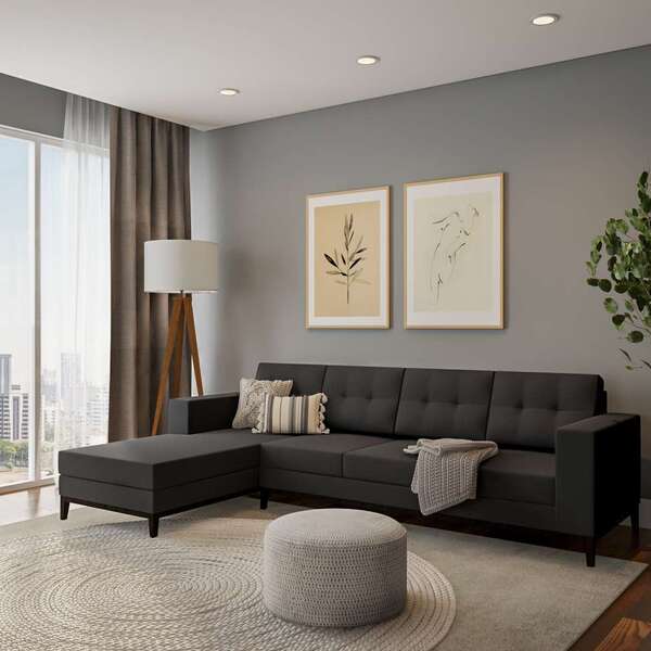 Sofá 4 Lugares Joy Com Chaise Esquerdo Pés E Base Em Madeira