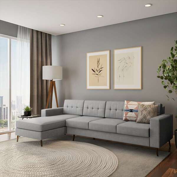 Sofá 4 Lugares Leave Com Chaise Esquerdo Pé Palito Linho Cott