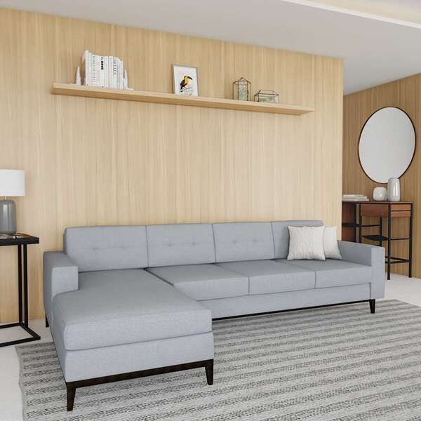 Sofá 4 Lugares Life Com Chaise Esquerdo Pés E Base Em Madeira