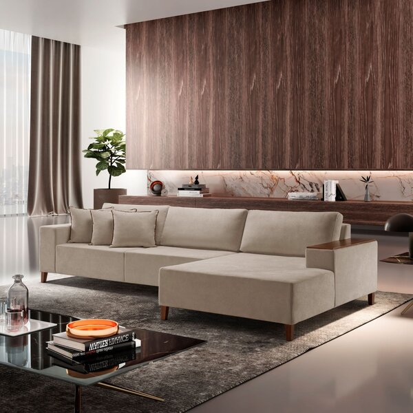 Sofá 4 Lugares Linho Grécia Pés De Madeira Cru