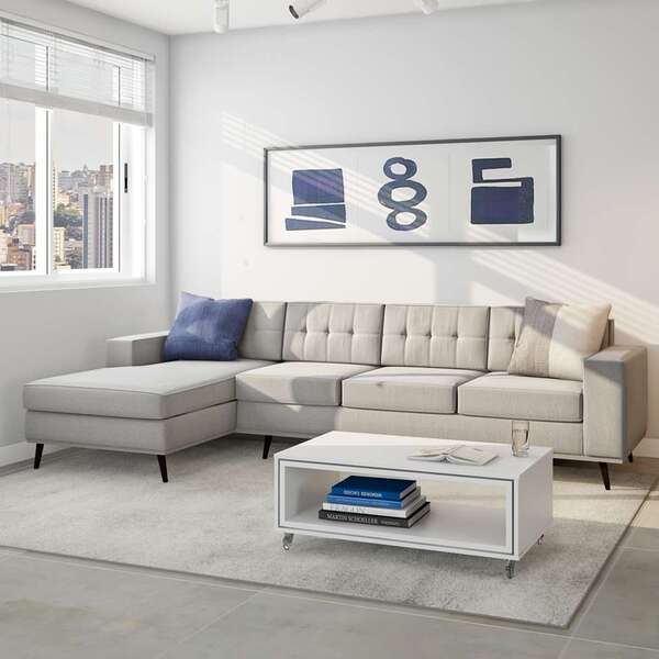 Sofá 4 Lugares Live Com Chaise Esquerdo Pé Palito Linho Cotto