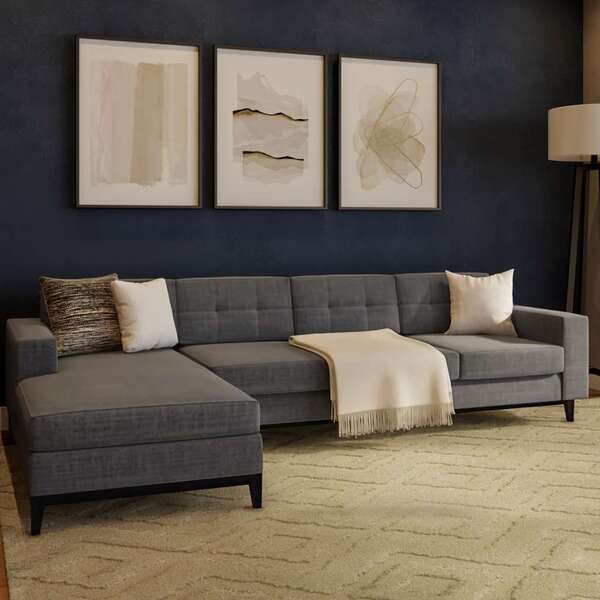 Sofá 4 Lugares Live Com Chaise Esquerdo Pés E Base Em Madeira