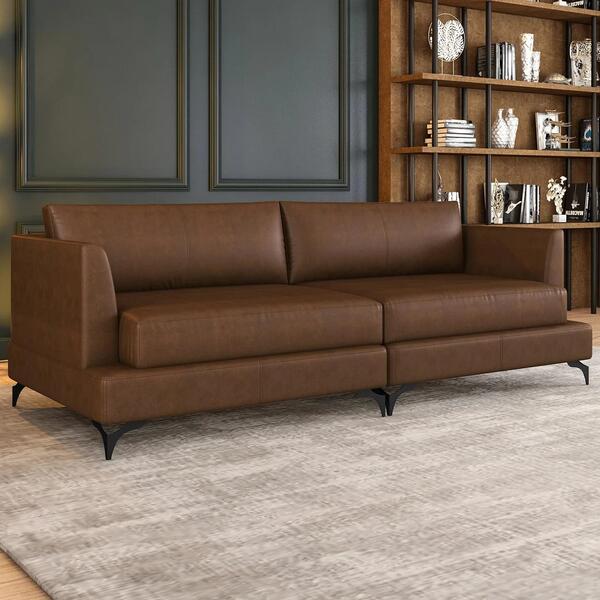 Sofá 4 Lugares Living 270cm Pé Ferro Soren Couro Caramelo Z55