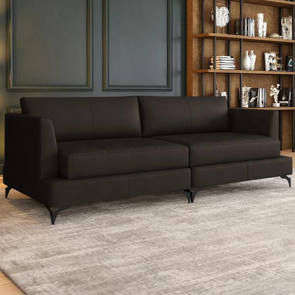 Sofá 4 Lugares Living 270cm Pé Ferro Soren Couro Marrom Z55 -
