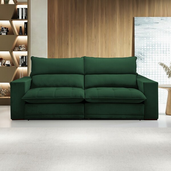Sofá 4 Lugares Martinho Retrátil 20585 Veludo Verde - Celflex