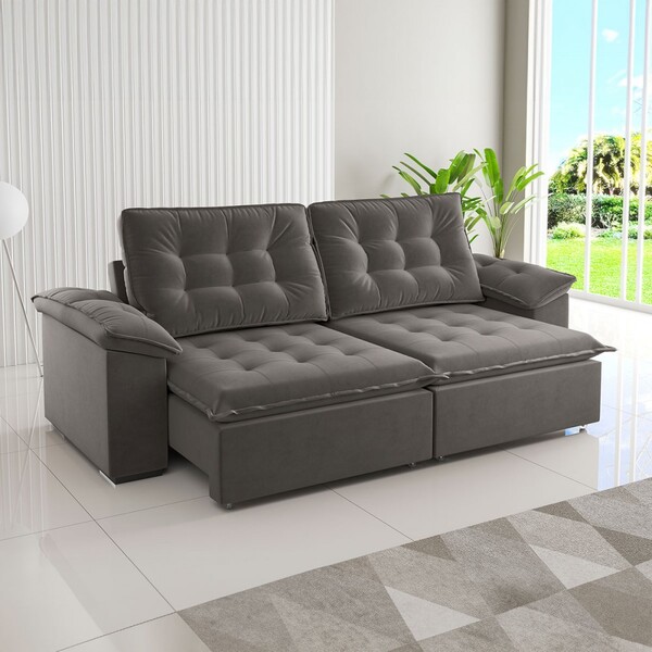 Sófa 4 Lugares Mozart Retrátil E Reclinável Grafite - Viero M