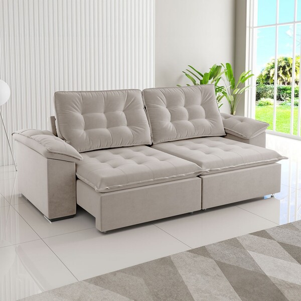 Sófa 4 Lugares Mozart Retrátil E Reclinável Marfim - Viero Mó