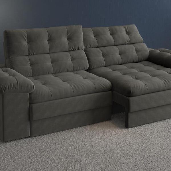 Sofá 4 Lugares Net Dominus Assento Retrátil E Reclinável Cinz